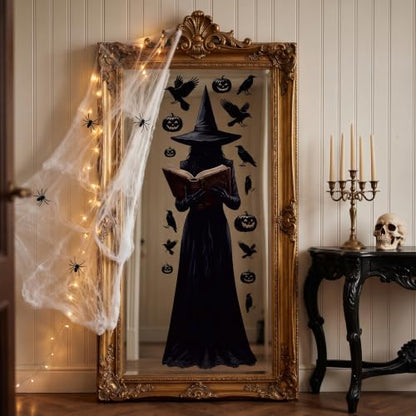 Halloween Window Clings Decor - Large Witch Silhouettes for Glass Windows, Indoor & Outdoor Party Decorations