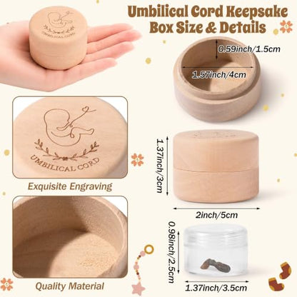 Baby Umbilical Cord Keepsake Box with Transparent Inner Container Wooden Memorial Case for Newborn