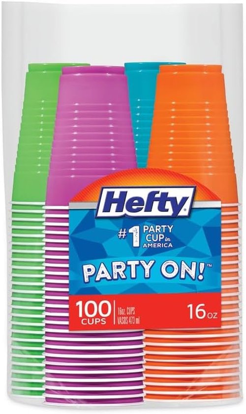 Hefty Easy Grip 16 Oz Disposable Plastic Party Cups - Assorted Colors | 100 Cups Per Pack, 4 Packs Total
