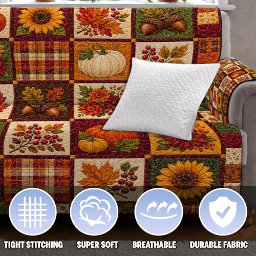 Personalized Autumn Paw Patchwork Sofa Cover with Pumpkin Gnome Design - A03