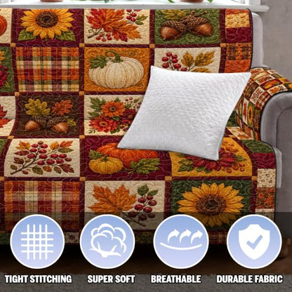 Personalized Autumn Paw Patchwork Sofa Cover with Pumpkin Gnome Design - A03