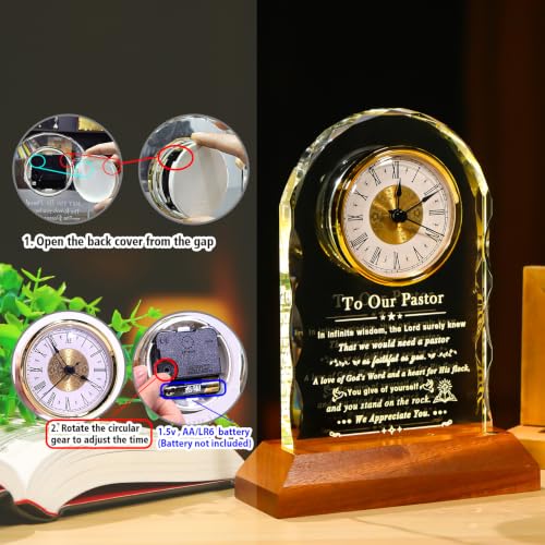 Pastor Appreciation Gifts Crystal Clock with Wooden Light Base - Variation of THIS listing