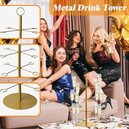 Gold 2 Pack Champagne Tower for Parties, 3-Tier Cocktail Glass Stand
