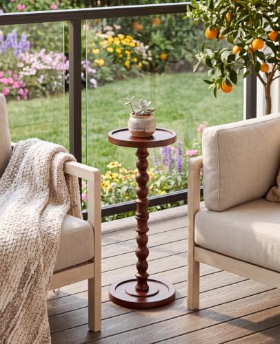 Walnut Small Round Side Table Solid Rubberwood End Table - 9.4W x 23.8H Variation