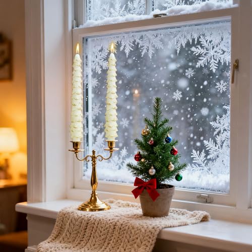 White 10-Inch Christmas Tree Candlesticks - 4 Pack Unscented Tree-Shaped Taper Candles for Holiday Decor