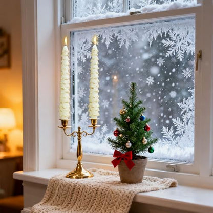 White 10-Inch Christmas Tree Candlesticks - 4 Pack Unscented Tree-Shaped Taper Candles for Holiday Decor
