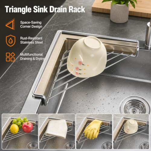 Corner Stainless Steel Dish Drying Rack for Kitchen Counter - 1pcs