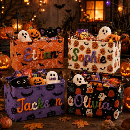 Personalized Halloween Trick-or-Treat Basket with Custom Name - Spooky Decor Gift