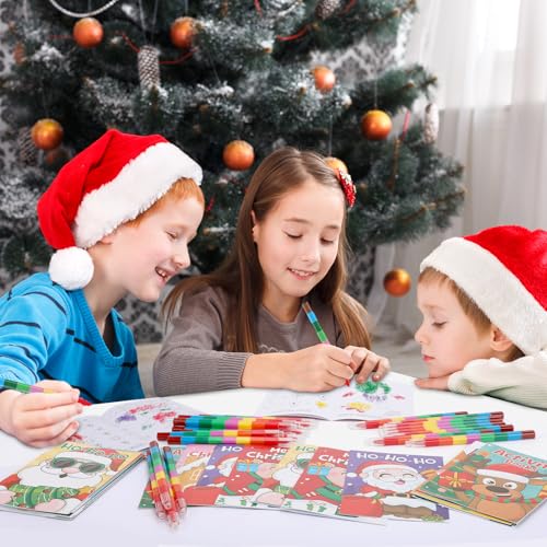 Christmas Mini Activity Books with Crayons Set - 24 Pack for Kids