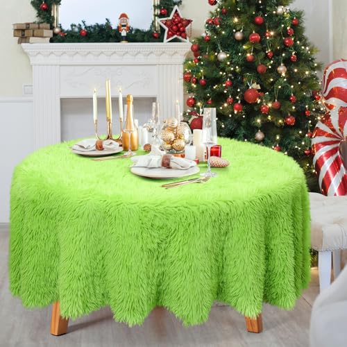 Green Faux Fur Christmas Tablecloth 60x60 Inch - Holiday Decor