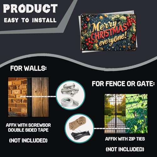 Christmas Sign - 12x8 Inch Metal Wall Decor for Home, Kitchen, Bar, Pub - Merry Christmas Everyone
