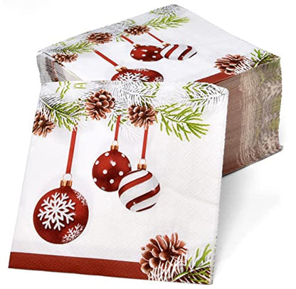 Christmas Ornament Cocktail Napkins - 100 3-Ply Disposable Party Paper - Gift Boutique