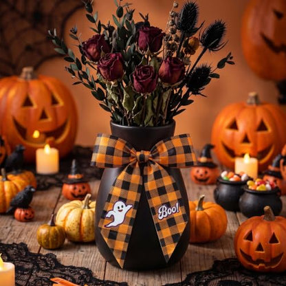 Halloween Wreath Sash for Wreath Orange Buffalo Plaid Ghost Decor Style2
