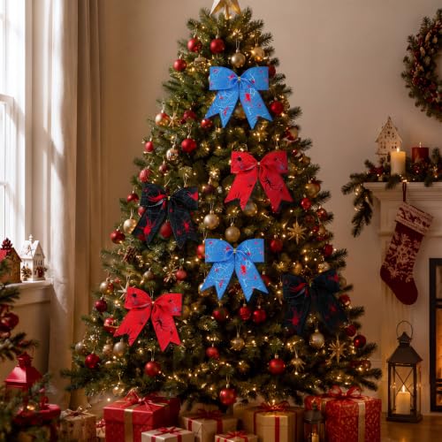 12 Pcs Christmas Spider Bow Ornaments for Tree Wreath Decorations