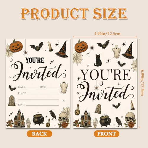 Halloween Invitations Set - Vintage Spooky Party Cards with Envelopes & Stickers, 25 Pack