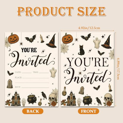 Halloween Invitations Set - Vintage Spooky Party Cards with Envelopes & Stickers, 25 Pack
