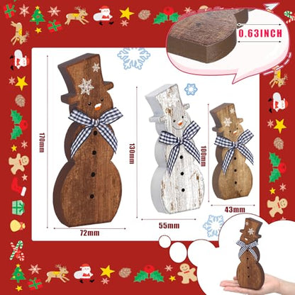 Christmas Snowman Table Decor Signs - 3 Pcs Rustic Wooden Holiday Signs - Farmhouse Winter Decorations - Snowman Centerpiece