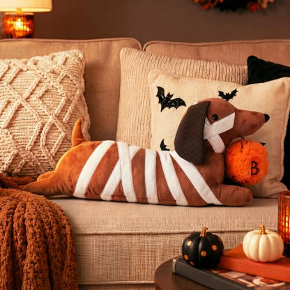 Halloween Mummy Dachshund Pillow - 19 Inch Cute Seasonal Dog Decor