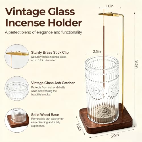 Vintage Glass Incense Holder for Sticks - Brown Embossed Design