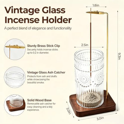 Vintage Glass Incense Holder for Sticks - Brown Embossed Design