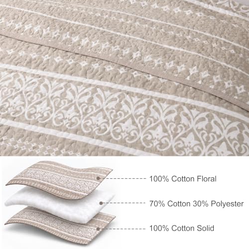 Boho Beige Twin Cotton Quilt Bedding Set 3PCS with Pillow Shams