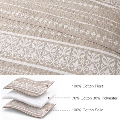 Boho Beige Twin Cotton Quilt Bedding Set 3PCS with Pillow Shams