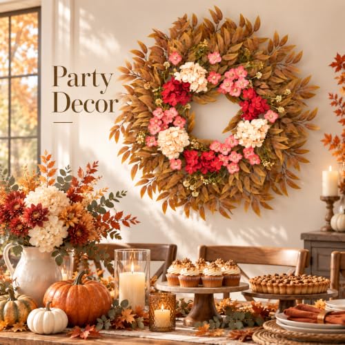 Agusbagli 28-Inch Fall Wreath with Eucalyptus & Hydrangea - Orange