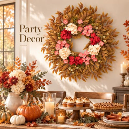 Agusbagli 28-Inch Fall Wreath with Eucalyptus & Hydrangea - Orange