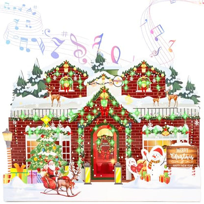 Musical Christmas Card with Lights & 3D Pop-Up Scene - Envelopes Included