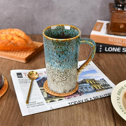 White & Blue 20 oz Ceramic Coffee Mugs Set of 4 Tall Drinkware