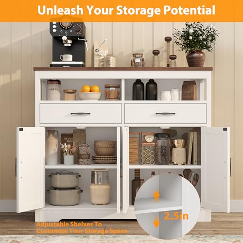 Knoworld White Farmhouse Sideboard Buffet Cabinet with Storage & Shelves - 47"