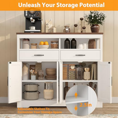 Knoworld White Farmhouse Sideboard Buffet Cabinet with Storage & Shelves - 47"