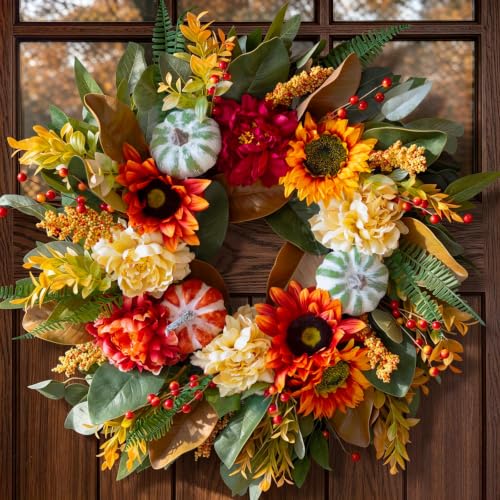 Harvest Fall Wreath for Front Door 24 Inch Autumn Magnolia Decor