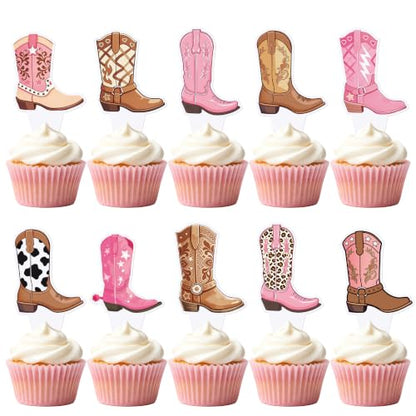 48Pcs Cowboy Boot Cupcake Toppers Western Party Decorations
