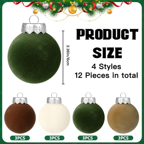 Christmas Velvet Ball Ornaments Set - Brown & Green 2.36 Inch Bulk Decorations