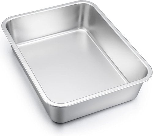 E-far Deep Lasagna Pan - Stainless Steel Roasting Dish | Non-Toxic, Heavy Duty, 12.75 x 10 x 3.2 Inches
