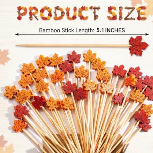 2 Color Maple Leaf Cocktail Picks - Fall Thanksgiving Fruit Skewers - 100 Pcs