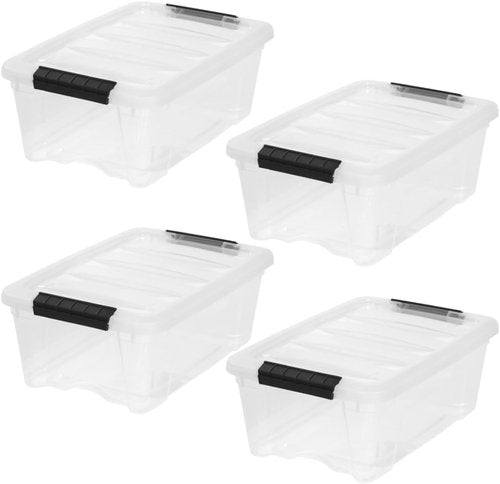 IRIS USA Storage Bins - 4-Pack Stackable Organizing Solution with Lids | 13 Quart, BPA-Free Plastic
