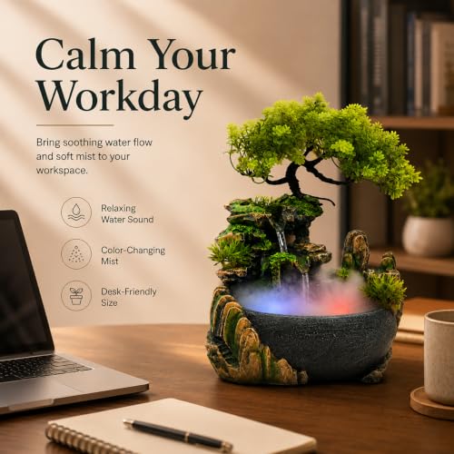 Indoor Water Fountain with LED Lights and Mist for Relaxation