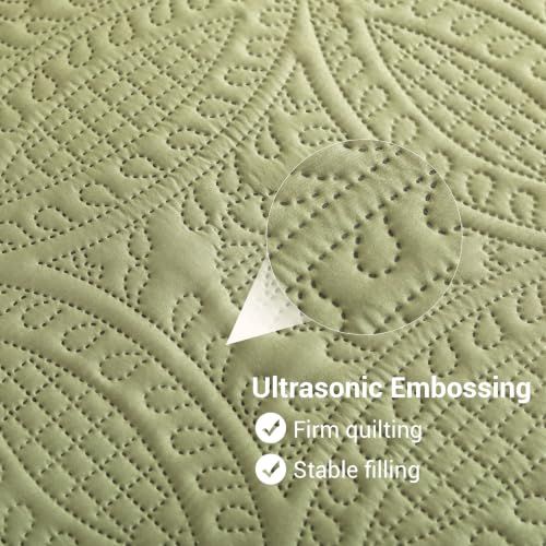 SheRest Quilt Set - Sage Green Lightweight Bedspread Coverlet, Queen (90 x 96)