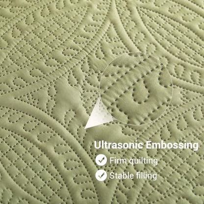 SheRest Quilt Set - Sage Green Lightweight Bedspread Coverlet, Queen (90 x 96)