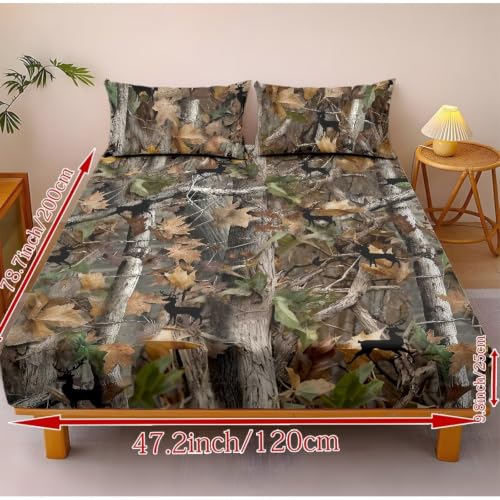 Breathable Bed Sheet Set with Pillowcases - Queen Deer Camo Hunting Variation