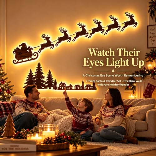 Christmas Sleigh Reindeer Set - 8-Piece Holiday Wall Scene with LED Lighting