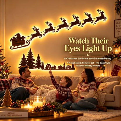 Christmas Sleigh Reindeer Set - 8-Piece Holiday Wall Scene with LED Lighting