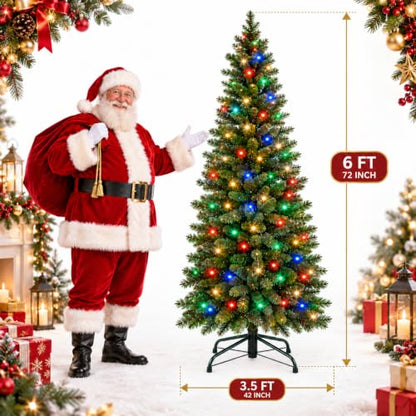 Hinged Artificial Christmas Tree 6ft with Dual-Color Lights - Classic Green