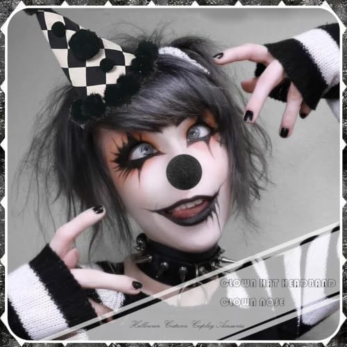 Clown Hat Headband Nose Set - Black White Halloween Costume Accessories