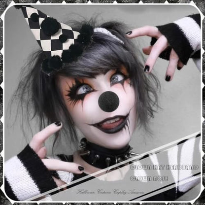 Clown Hat Headband Nose Set - Black White Halloween Costume Accessories