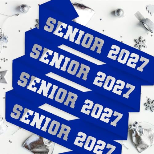 Graduation Sash Set 4Pcs Senior 2027 Blue Satin with Glitter Letters Party Decorations