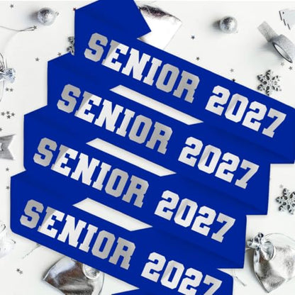 Graduation Sash Set 4Pcs Senior 2027 Blue Satin with Glitter Letters Party Decorations