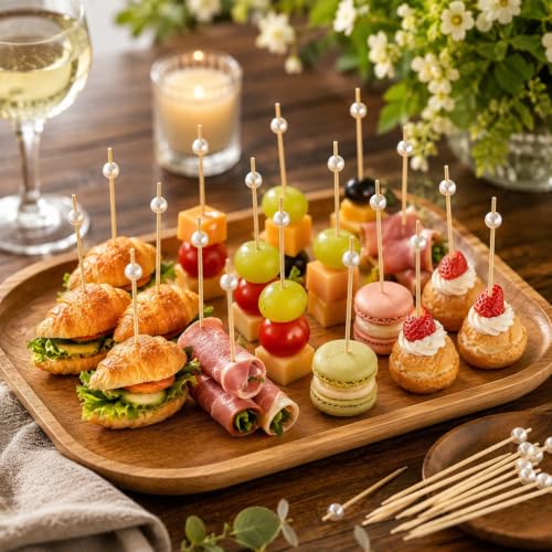600 White Pearl Cocktail Picks - 4.7 Inch Food Skewers for Appetizers & Party Decor